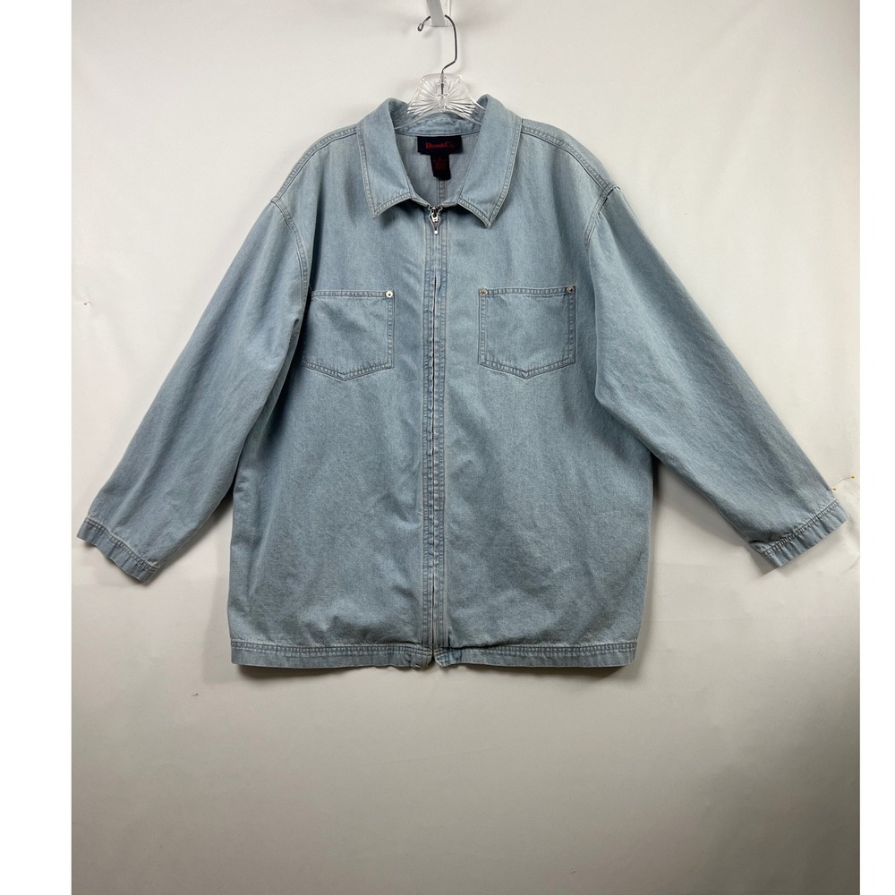 Denim & Co Jacket Womens 1X Denim Light Wash Cotton Zip Front Pockets Relaxed